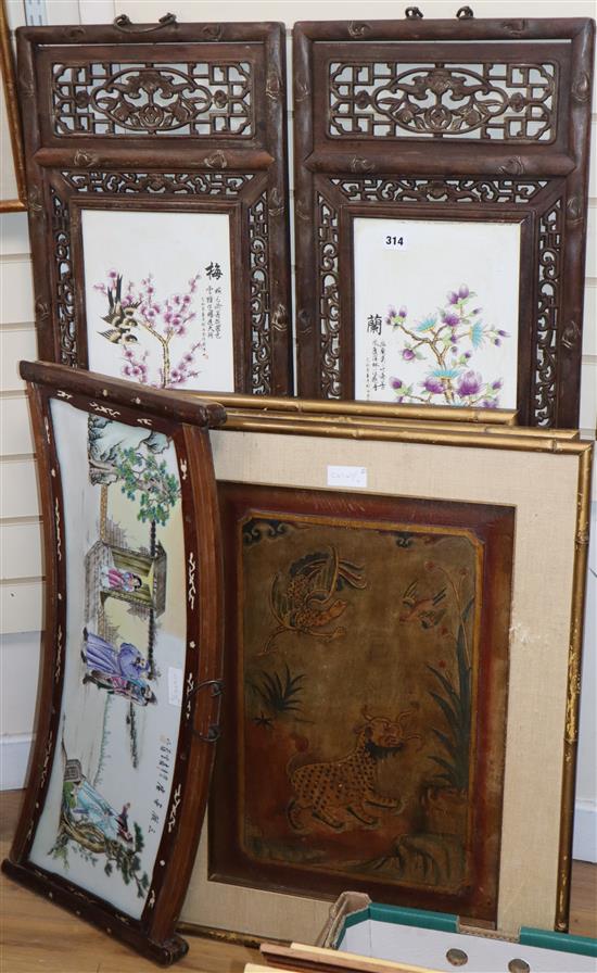 Three Chinese porcelain panels